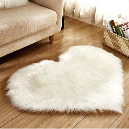 Heart Shaped Area Rug with Non Slip Pad Plush Faux Fur Fluffy Accent Blue And Green - Image 15