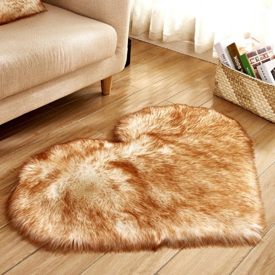 Heart Shaped Area Rug with Non Slip Pad Plush Faux Fur Fluffy Accent Blue And Green - Image 16