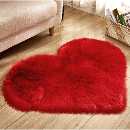 Heart Shaped Area Rug with Non Slip Pad Plush Faux Fur Fluffy Accent Blue And Green - Image 17