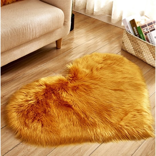 Heart Shaped Area Rug with Non Slip Pad Plush Faux Fur Fluffy Accent Blue And Green - Image 3