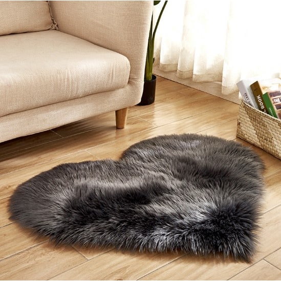 Heart Shaped Area Rug with Non Slip Pad Plush Faux Fur Fluffy Accent Blue And Green - Image 4