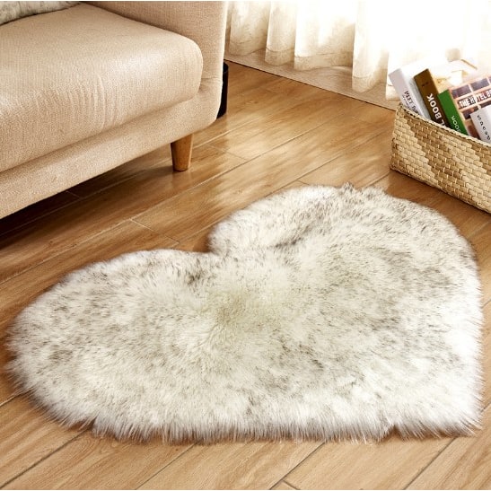 Heart Shaped Area Rug with Non Slip Pad Plush Faux Fur Fluffy Accent Blue And Green - Image 5
