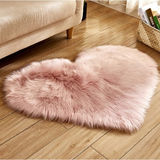 Heart Shaped Area Rug with Non Slip Pad Plush Faux Fur Fluffy Accent Blue And Green - Image 6