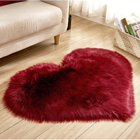 Heart Shaped Area Rug with Non Slip Pad Plush Faux Fur Fluffy Accent Blue And Green - Image 8