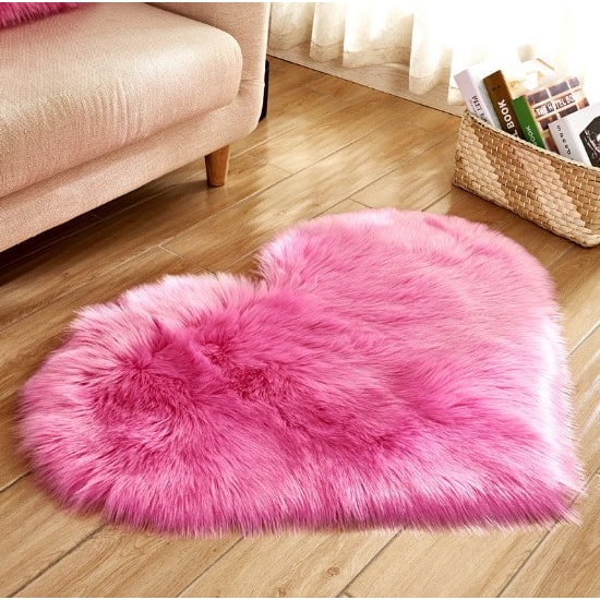 Heart Shaped Area Rug with Non Slip Pad Plush Faux Fur Fluffy Accent Blue And Green - Image 9