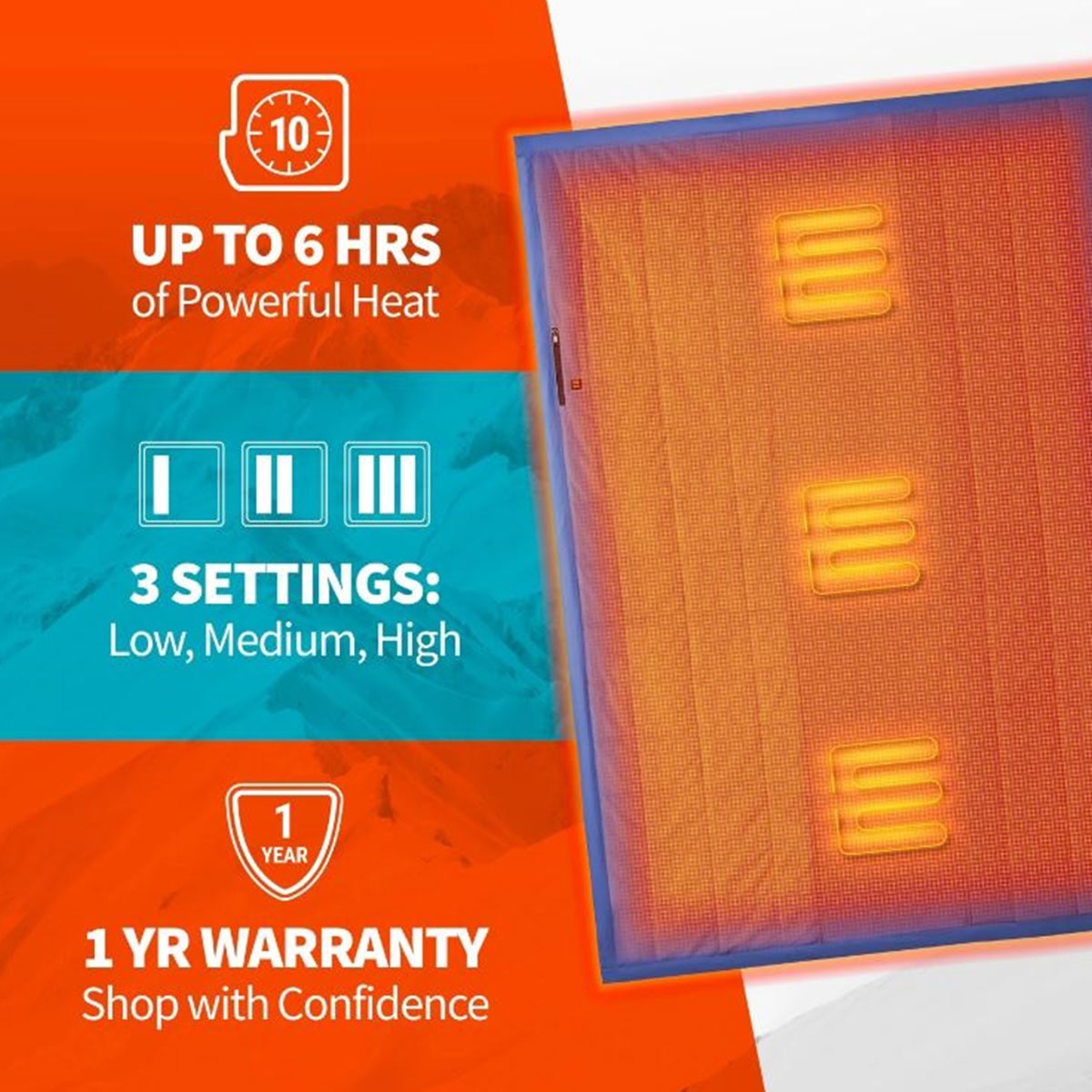 Heated Blanket Battery Operated Electric Throw with Quilted Fleece and Three Heat Zones - Image 6