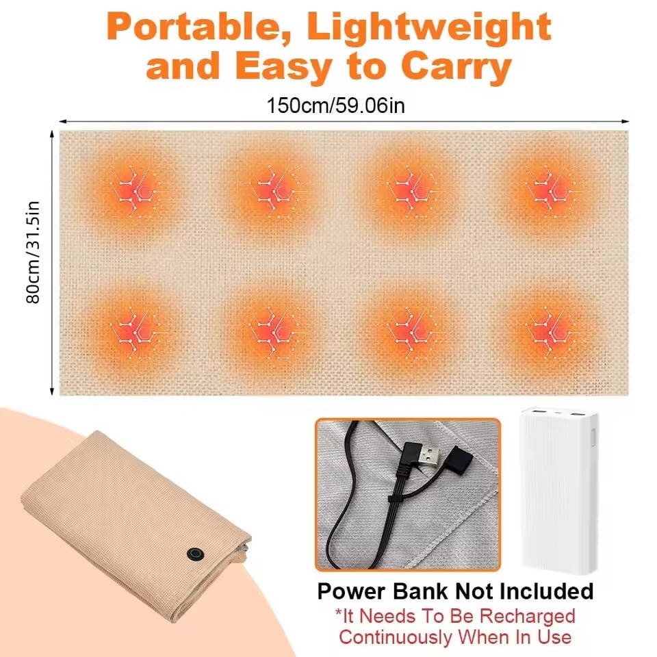 Heated Blanket Electric Heater Shawl with USB Power and Eight Heating Zones Cordless Throw - Image 5