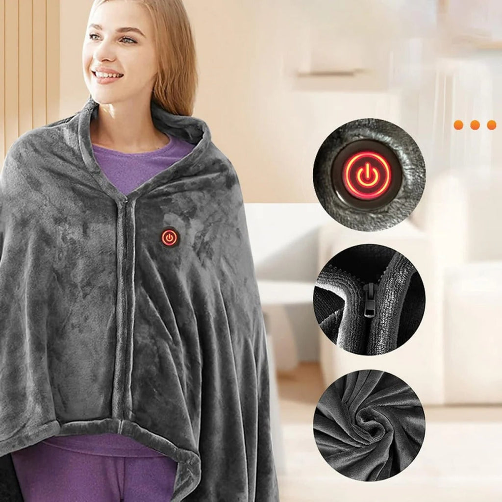 Heated Blanket Electric Shawl with USB Power Zipper Closure and Fleece Cover Cordless Throw - Image 2