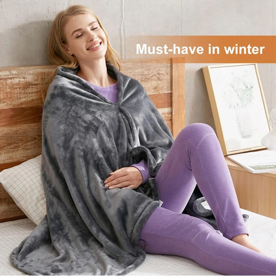 Heated Blanket Electric Shawl with USB Power Zipper Closure and Fleece Cover Cordless Throw - Image 3