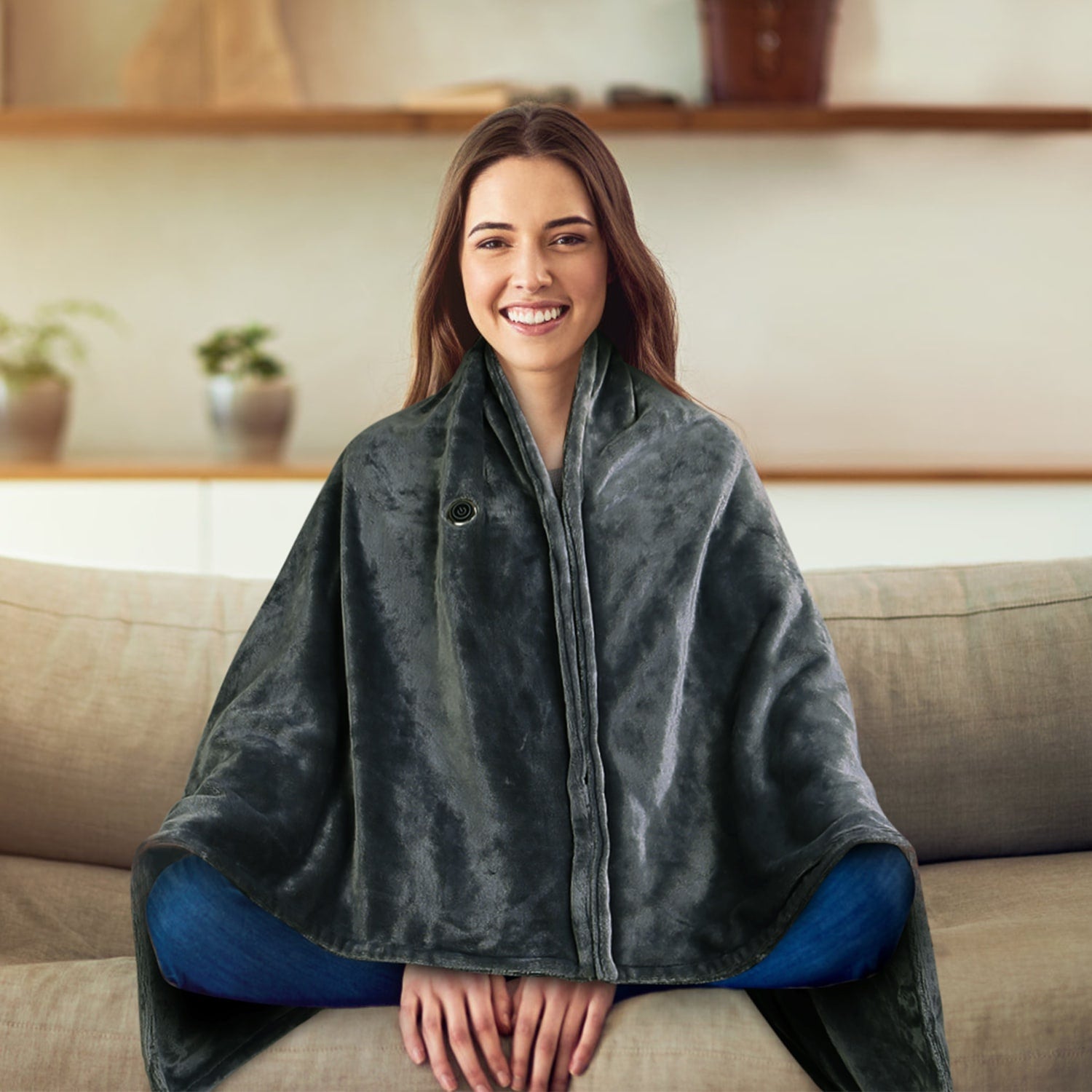 Heated Blanket Shawl with Electric Throw USB Powered Wearable Poncho with Zipper and Internal Pocket - Image 2