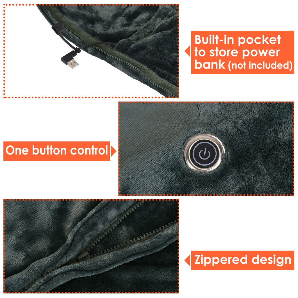 Heated Blanket Shawl with Electric Throw USB Powered Wearable Poncho with Zipper and Internal Pocket - Image 9