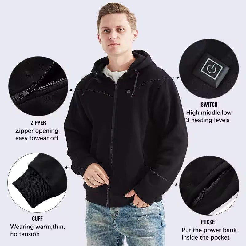 Heated Hoodie with USB Electric Heating Zones and Adjustable Temperature Control Jacket - Image 5