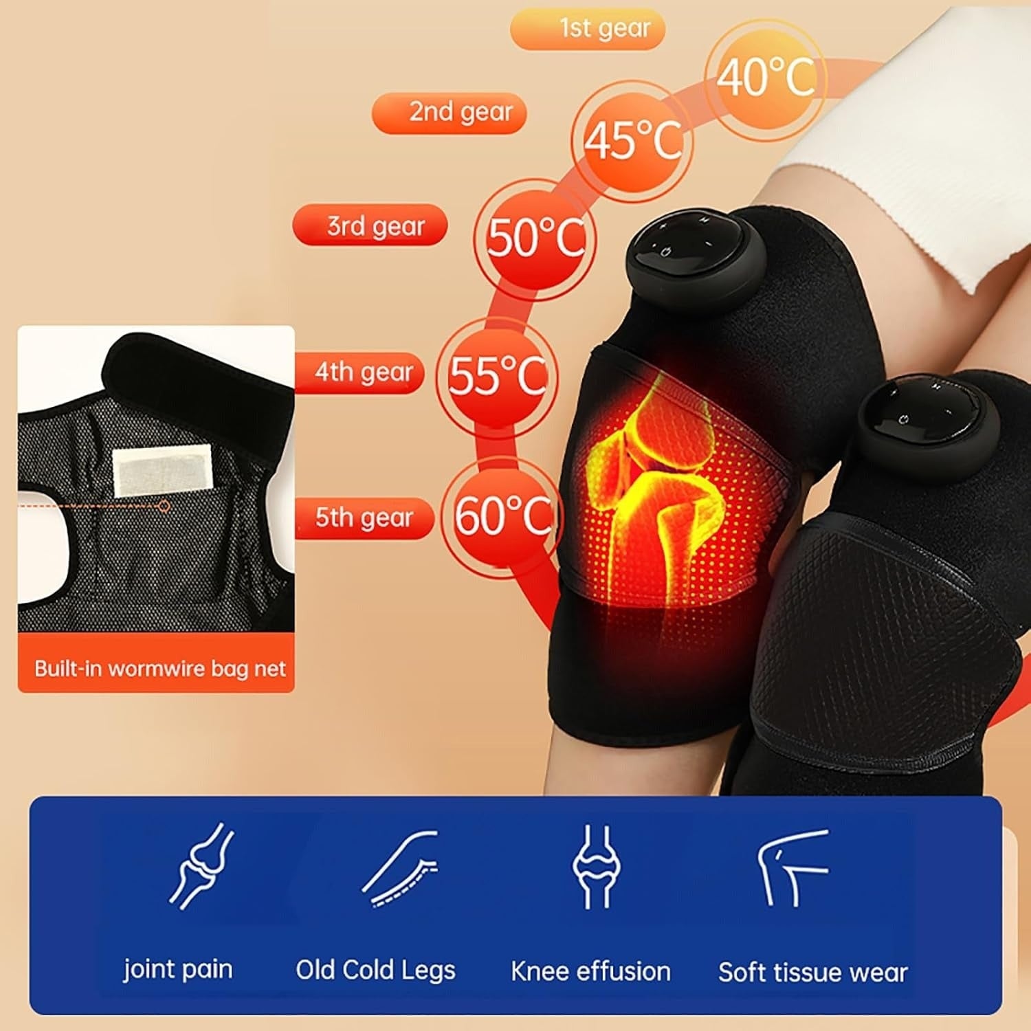 Heated Knee Massager with Vibration and Heat Rechargeable Cordless Wrap for Arthritis Pain Relief - Image 5