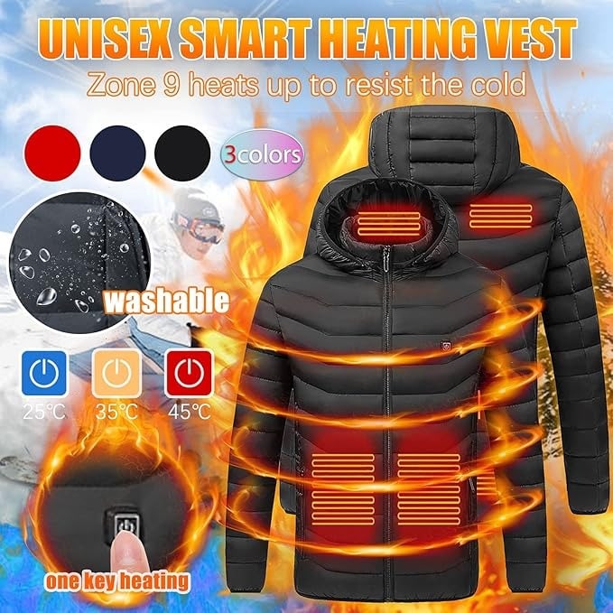 Heated Puffer Jacket with 9 Heating Zones Hood and Water-Resistant Quilted Design Vest - Image 2