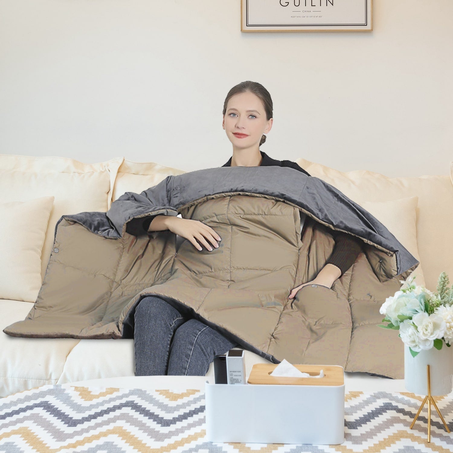 Heated Wearable Blanket with USB Control 6 Heating Zones Dual Switch and Zippered Arm Holes - Image 13