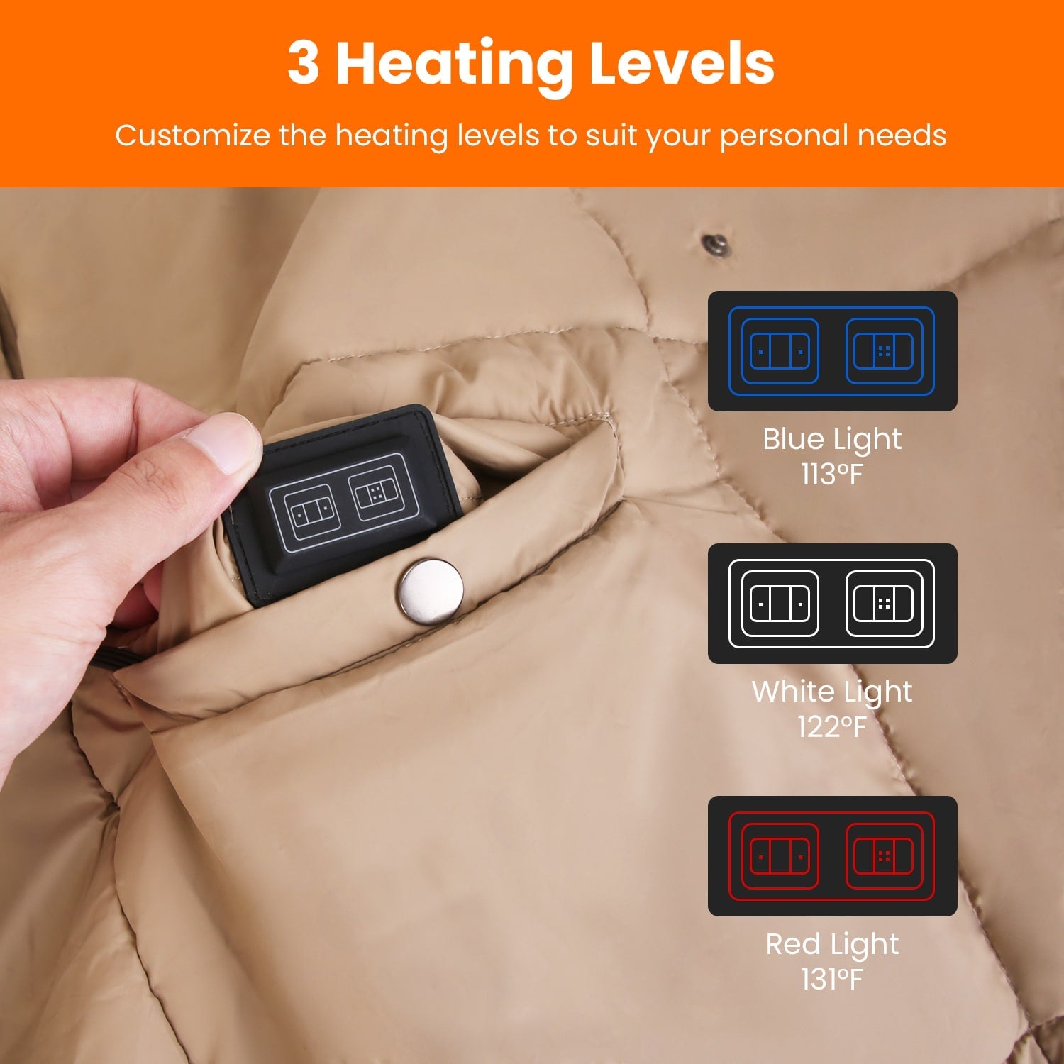 Heated Wearable Blanket with USB Control 6 Heating Zones Dual Switch and Zippered Arm Holes - Image 15