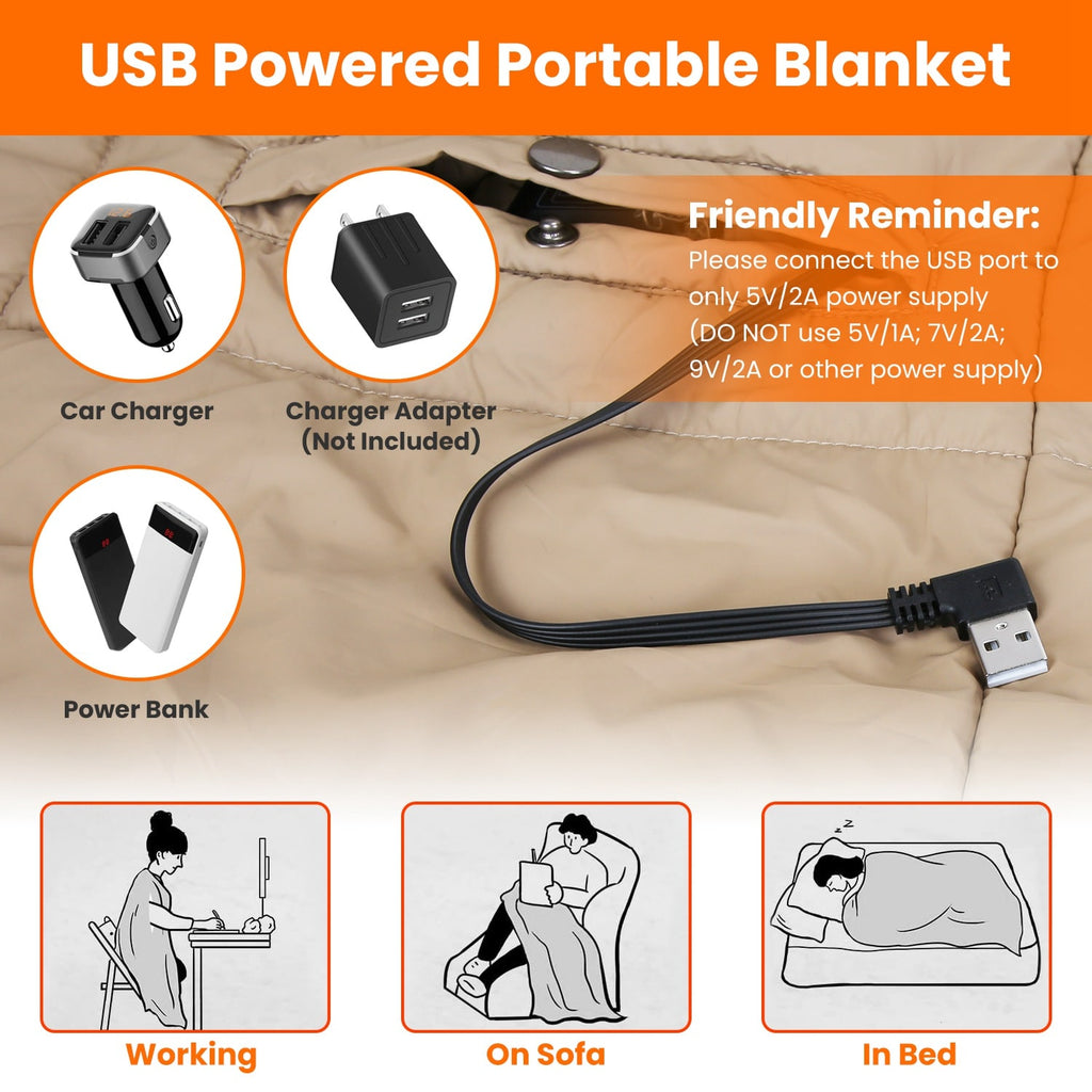Heated Wearable Blanket with USB Control 6 Heating Zones Dual Switch and Zippered Arm Holes - Image 2