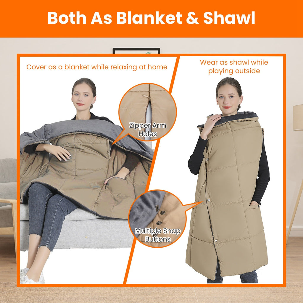 Heated Wearable Blanket with USB Control 6 Heating Zones Dual Switch and Zippered Arm Holes - Image 5