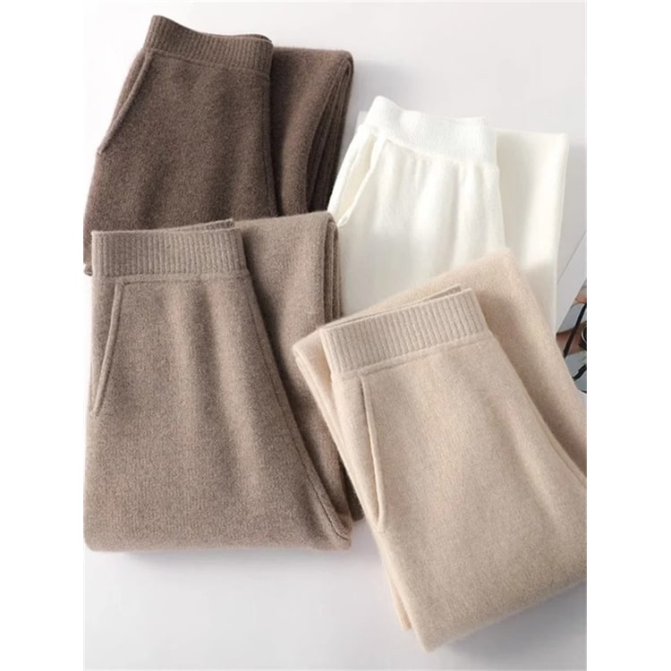 High Waisted Knit Pants Wide Leg Women's Casual Relaxed Fit Brushed Pockets - Image 2