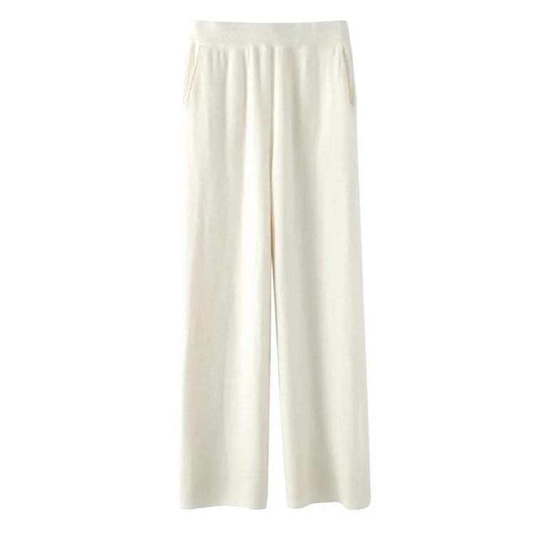 High Waisted Knit Pants Wide Leg Women's Casual Relaxed Fit Brushed Pockets - Image 6