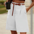 High Waisted Wide Leg Bermuda Shorts with Pleated Front and Knee Length - Image 6