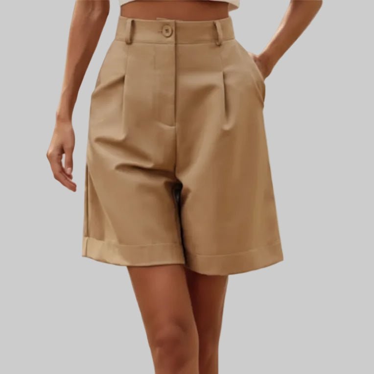 High Waisted Wide Leg Bermuda Shorts with Pleated Front and Knee Length - Image 9