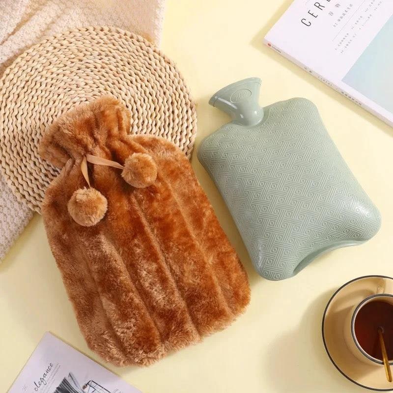Hot Water Bottle for Bed Heated Removable Plush Cover Portable - Image 1