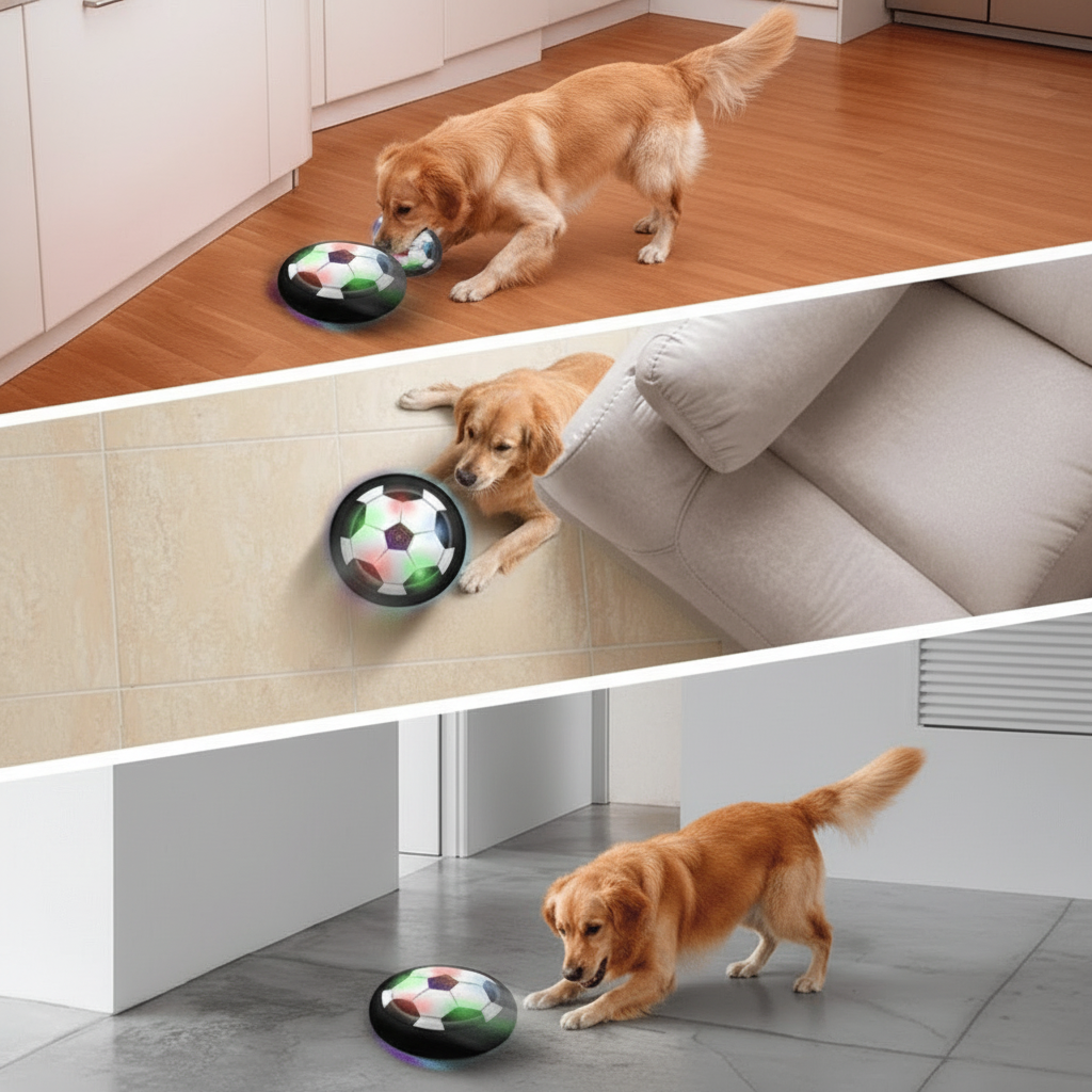 Hover Soccer Ball Size 5 with LED Lights Foam Bumper and Black White Match Design for Dogs - Image 3