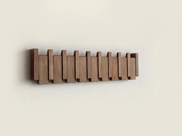 Wooden Piano-Style Coat Rack – Wall-Mounted Decorative Hanger with Solid Wood Hooks | Functional Storage & Artistic Home Décor