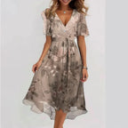 Women’s Midi Summer Dress with V-Neck – Lightweight Short Sleeve Dress for Holidays, Casual Wear and Everyday Style