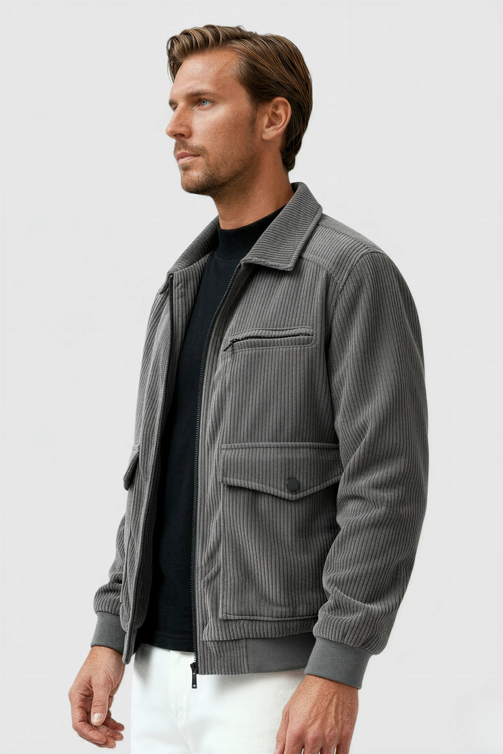 Liam – Grey Corduroy Jacket for Men