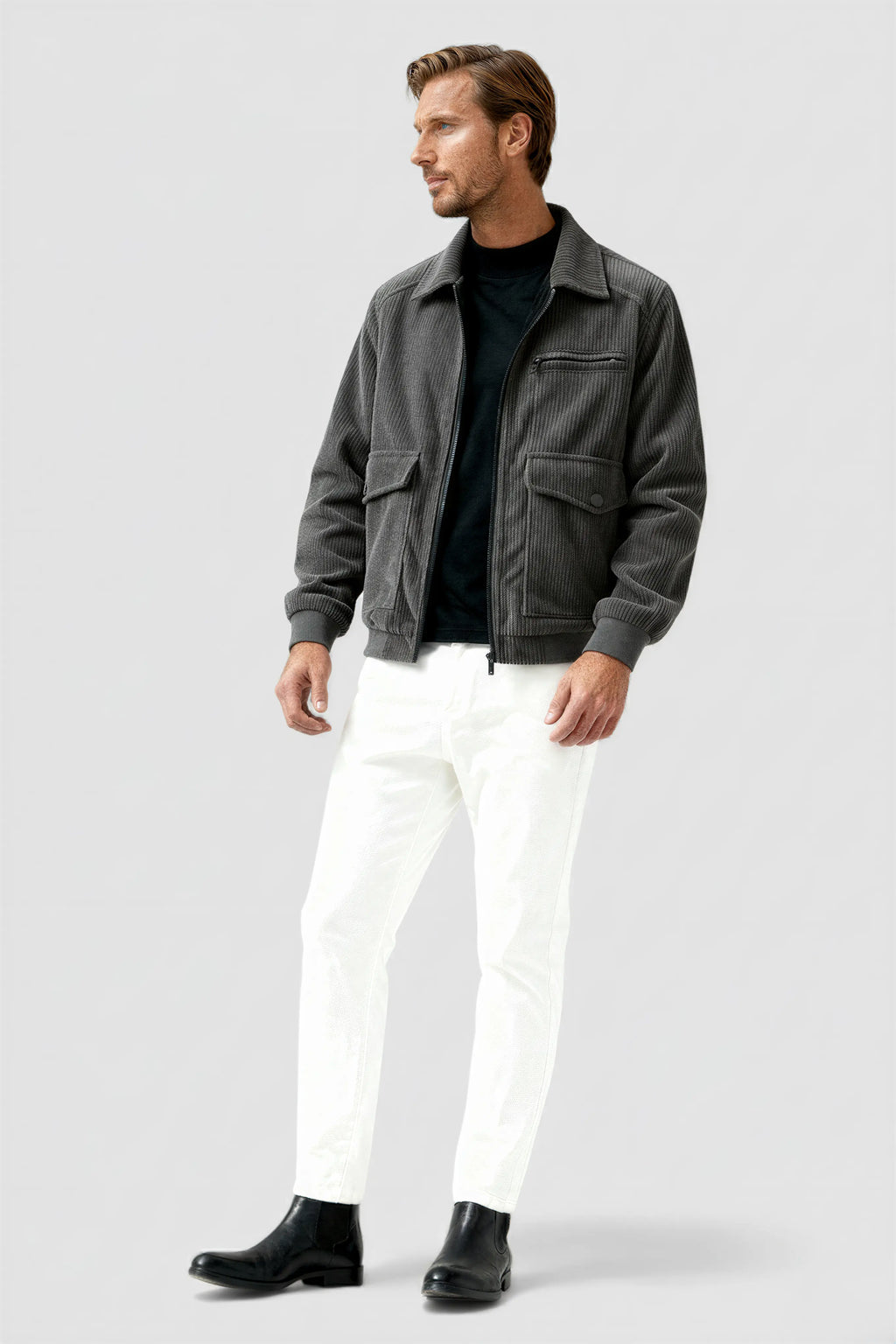 Liam – Grey Corduroy Jacket for Men