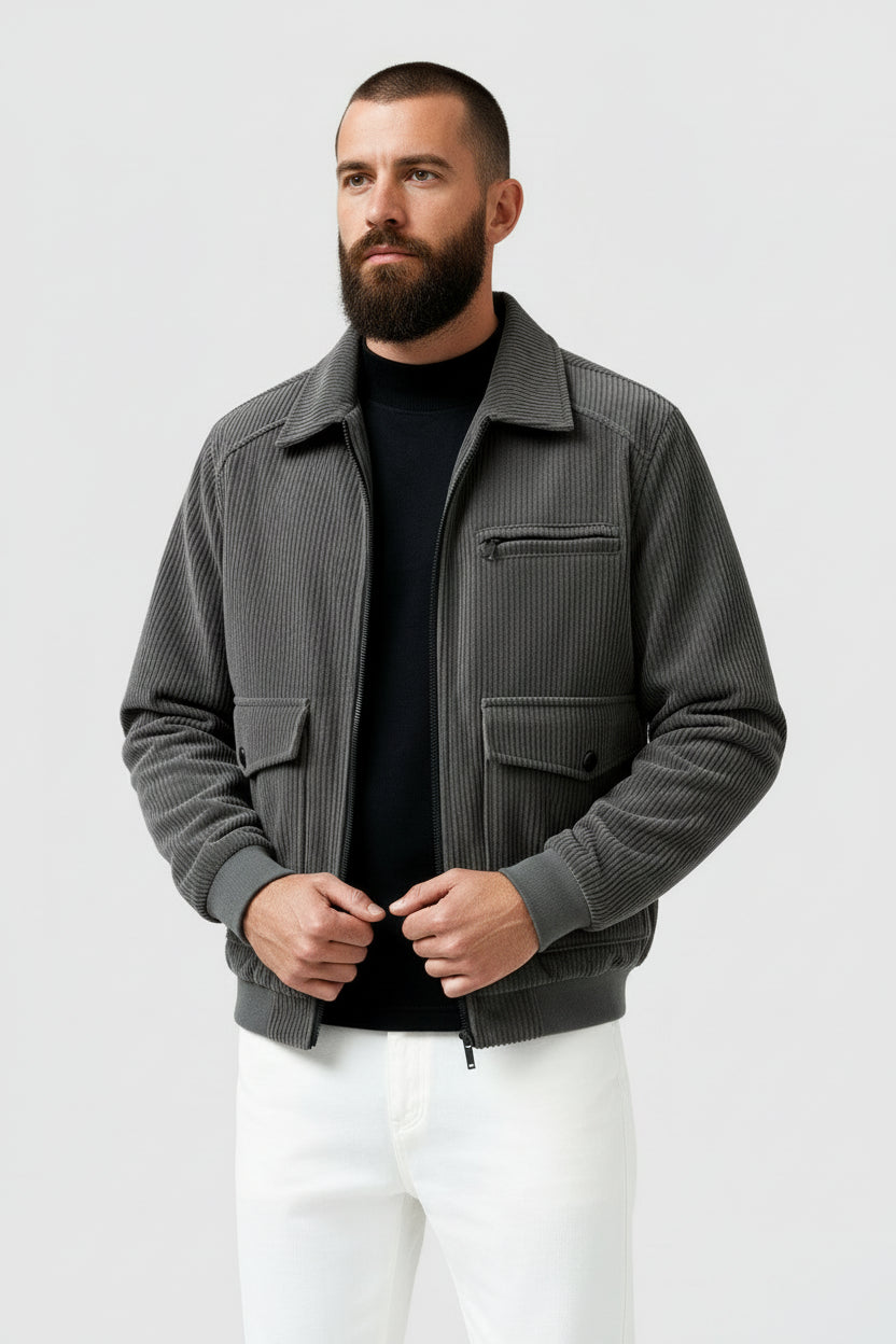 Liam – Grey Corduroy Jacket for Men