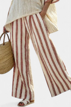 Braelith | Chic Rustic Striped Blouse & Cream Linen Trousers