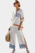 Marcellin | Elegant Blue and Orange Striped Top with Matching Pants