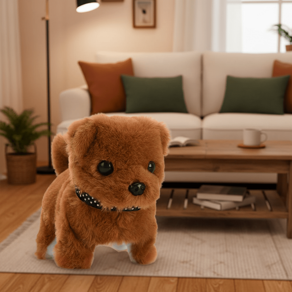 Interactive Walking Robot Toy Dog with Barking Sounds and Tail Wagging Battery Operated Plush Puppy - Image 1