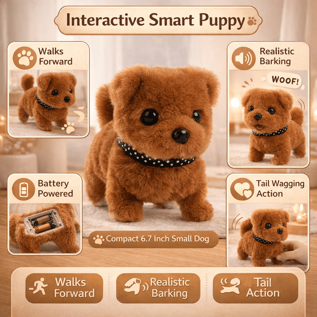 Interactive Walking Robot Toy Dog with Barking Sounds and Tail Wagging Battery Operated Plush Puppy - Image 3