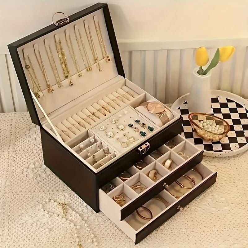 Jewelry Box Storage Organizer with Drawers Velvet Lining and Travel Case Design Gift Boxes - Image 1