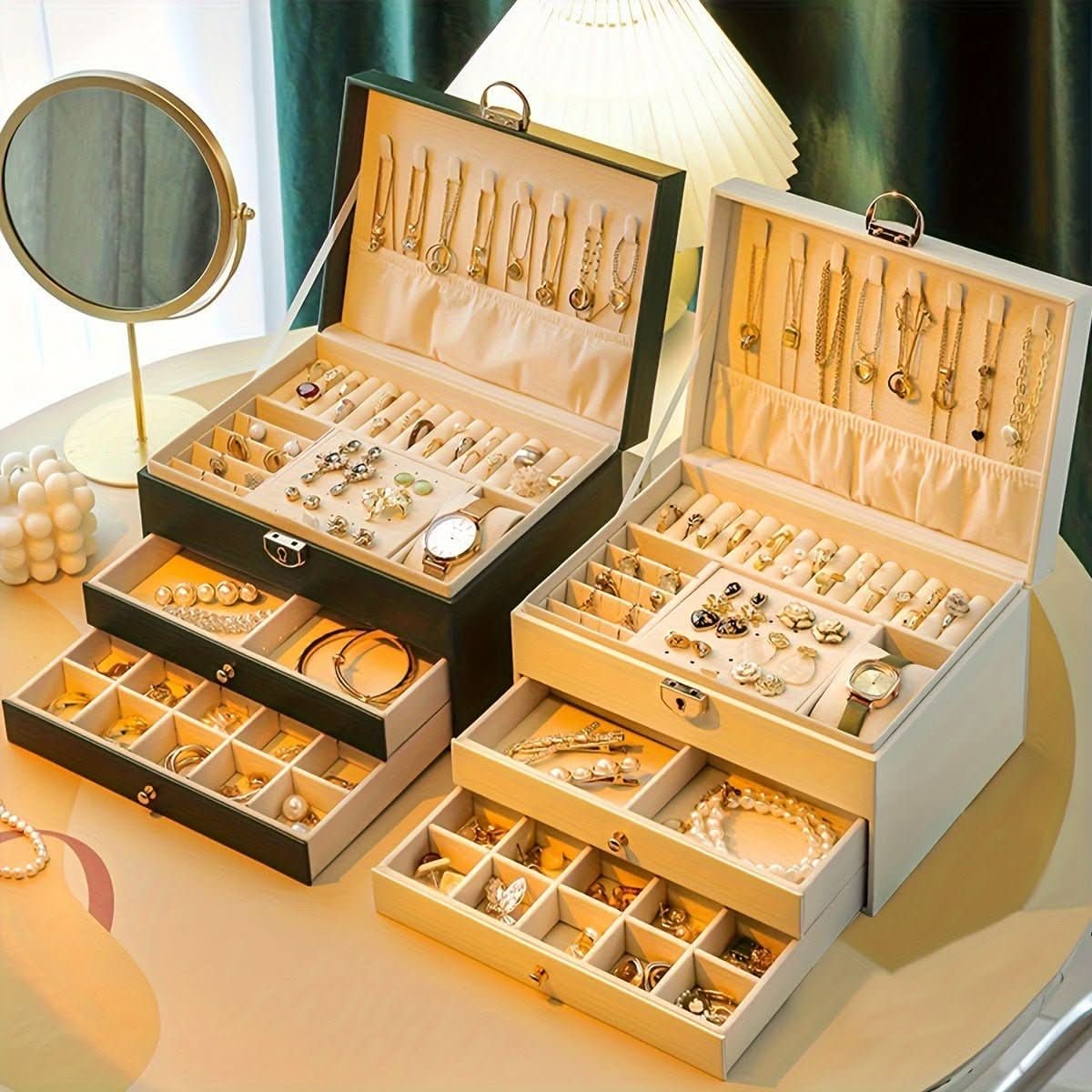 Jewelry Box Storage Organizer with Drawers Velvet Lining and Travel Case Design Gift Boxes - Image 2