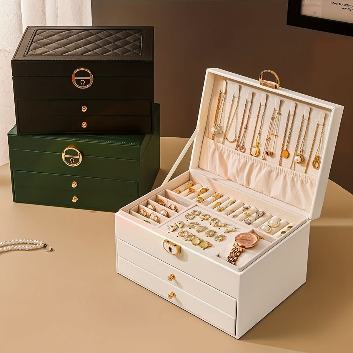 Jewelry Box Storage Organizer with Drawers Velvet Lining and Travel Case Design Gift Boxes - Image 3