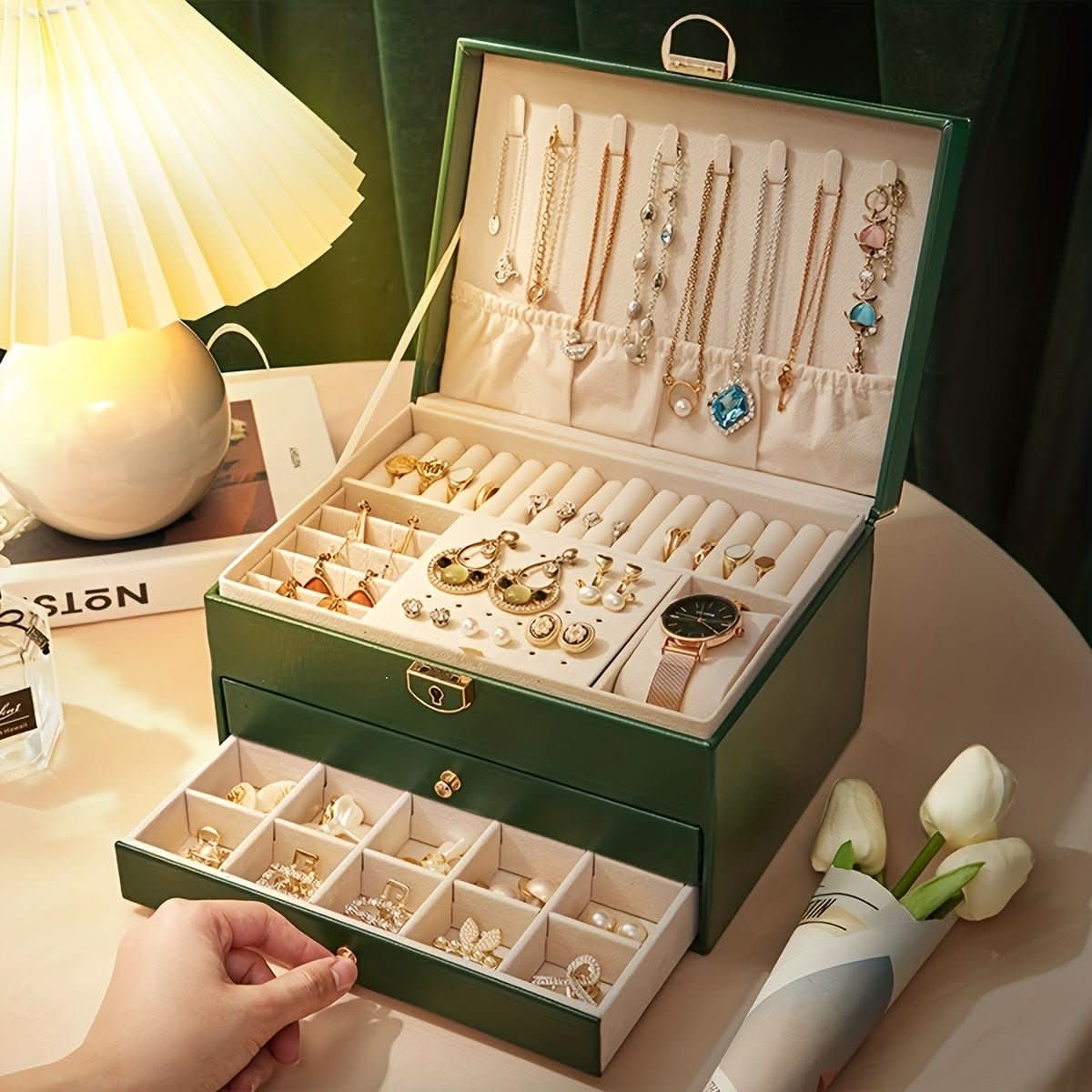 Jewelry Box Storage Organizer with Drawers Velvet Lining and Travel Case Design Gift Boxes - Image 4
