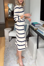 Chic Striped Midi Dress for Women – Elegant Everyday Dress for Work, Casual Wear and Smart Occasions