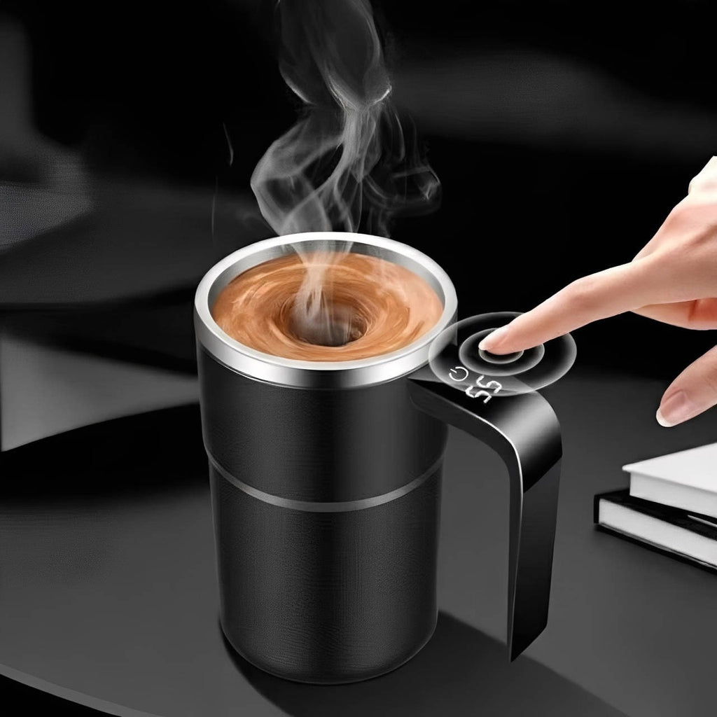 Keep Hot Coffee Self Stirring Heated Travel Mug with Magnetic Mixer and Temperature Display - Image 1