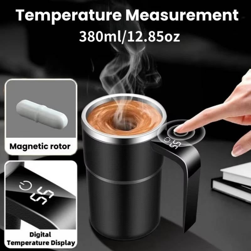 Keep Hot Coffee Self Stirring Heated Travel Mug with Magnetic Mixer and Temperature Display - Image 3