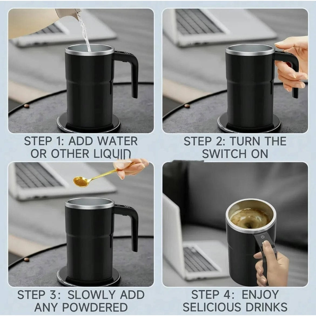 Keep Hot Coffee Self Stirring Heated Travel Mug with Magnetic Mixer and Temperature Display - Image 9
