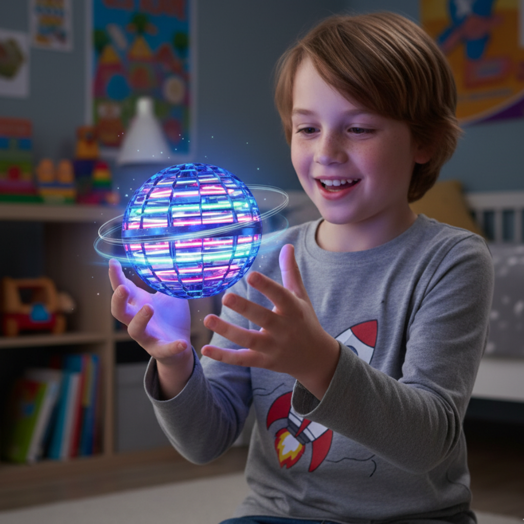Kids' Flying Orb Toy Hover Ball with LED Lights and Mesh Cage Design - Image 1