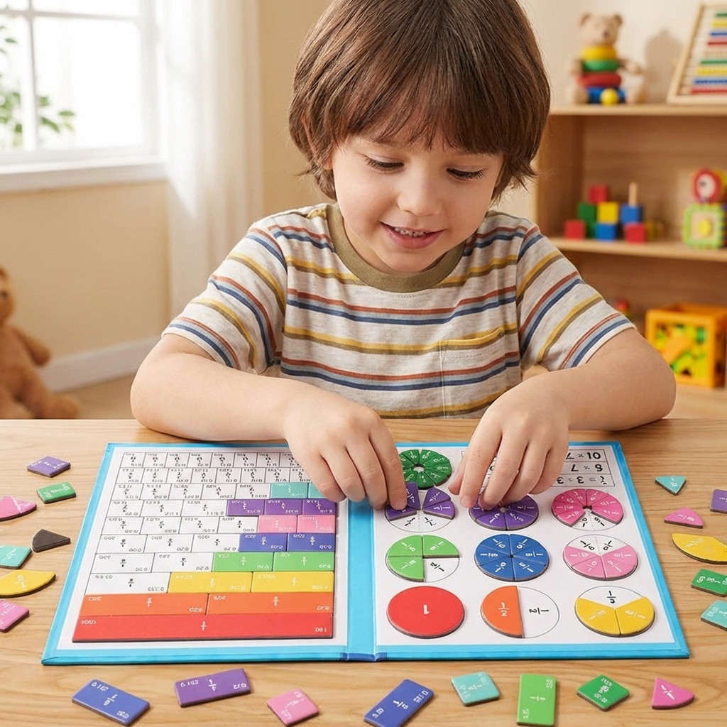 Kids' Fraction Bars Model with Magnetic Tiles and Circles Activity Book - Image 1