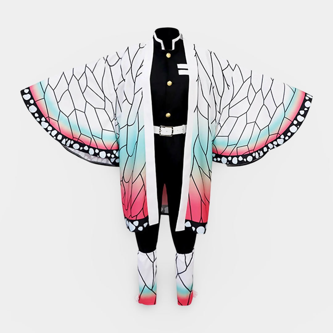 Kids' Halloween Anime Cosplay Costume Outfit with Butterfly Kimono Coat and Accessories Five-Piece Set - Image 3