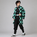 Kids' Halloween Anime Cosplay Costume with Checkered Haori Jacket and Character Accessories - Image 1