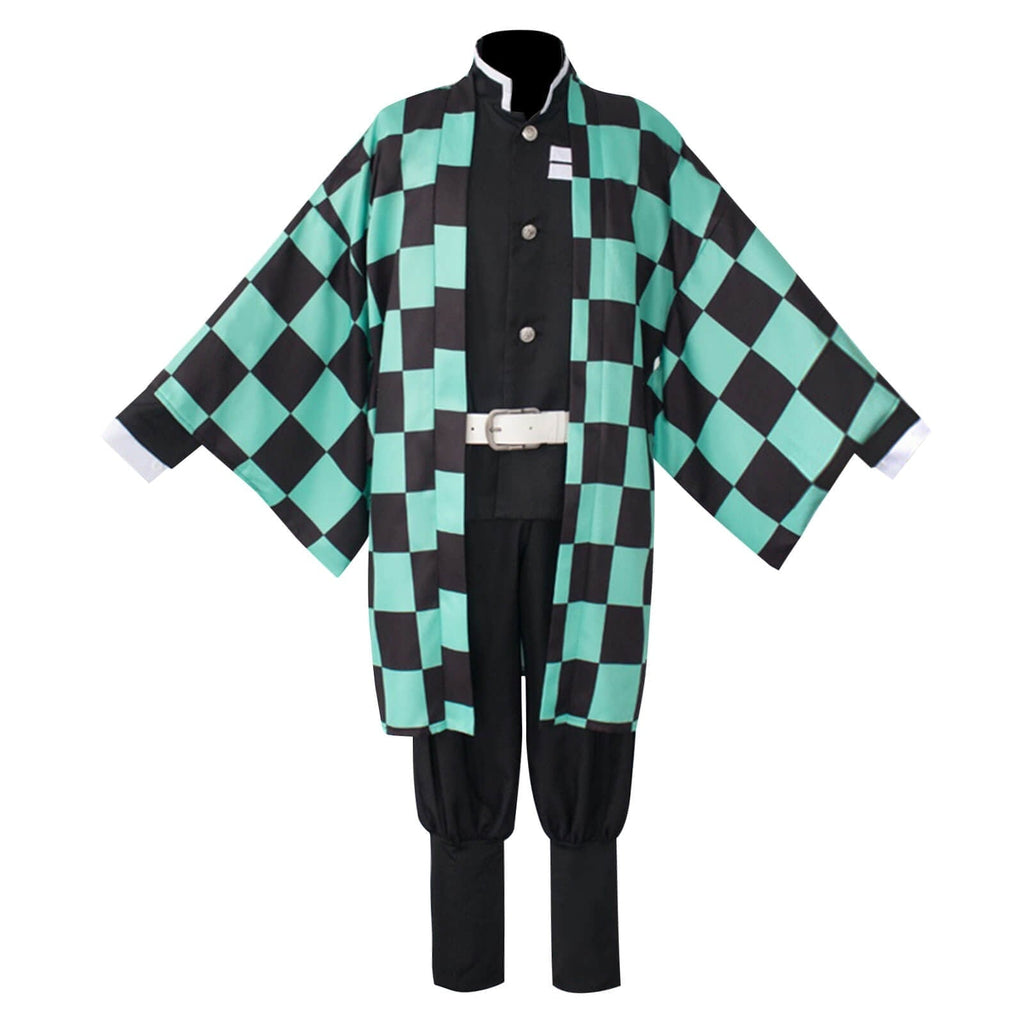 Kids' Halloween Anime Cosplay Costume with Checkered Haori Jacket and Character Accessories - Image 3
